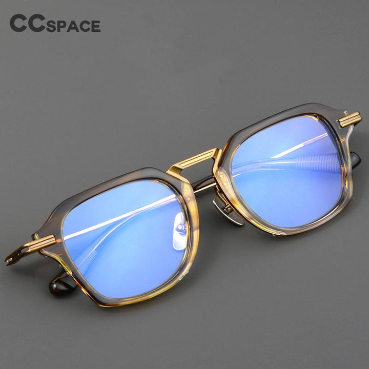 CCspace Unisex Full Rim Flat Top Square Titanium Acetate Eyeglasses 55373 Full Rim CCspace
