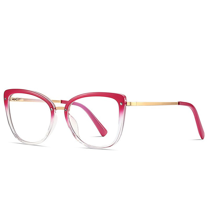 Gmei Women's Full Rim TR 90 Metal Cat Eye Frame Eyeglasses 2076 Full Rim Gmei Optical C4 Rose Red