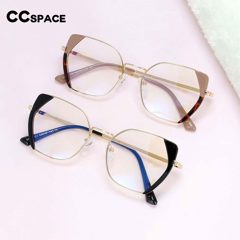 CCspace Women's Full Rim Polygonal Cat Eye Alloy Acetate Frame Eyeglasses 54175 Full Rim CCspace