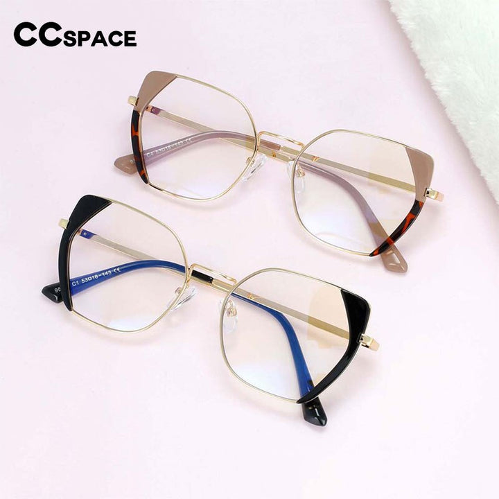 CCspace Women's Full Rim Polygonal Cat Eye Alloy Acetate Frame Eyeglasses 54175 Full Rim CCspace