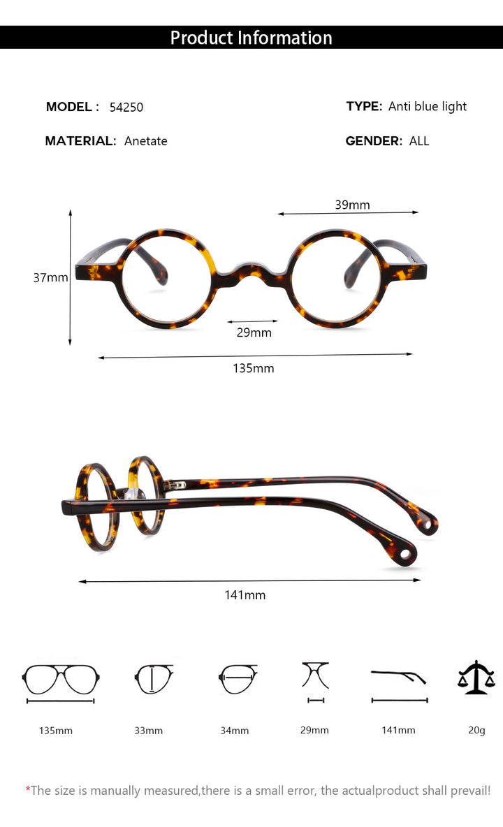 CCspace Unisex Full Rim Round Acetate Frame Eyeglasses 54250 Full Rim CCspace