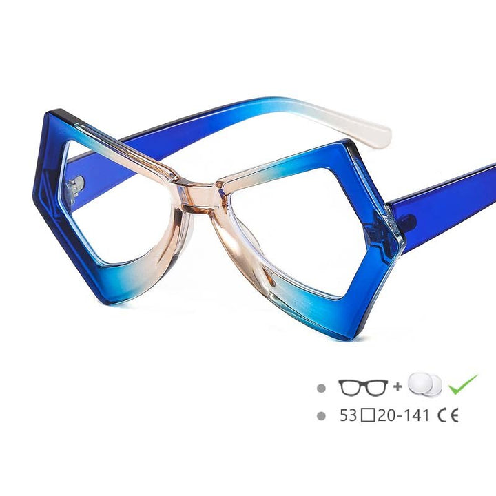 CCspace Unisex Full Rim Polygonal Cat Eye Acetate Frame Eyeglasses 54620 Full Rim CCspace China Blue