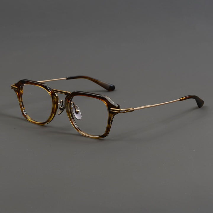 Gatenac Unisex Full Rim Round Square Acetate Titanium Eyeglasses Gxyj894 Full Rim Gatenac Tortoise