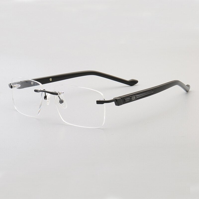 Muzz Men's Rimless Square Acetate Titanium Eyeglasses 108 Rimless Muzz Black