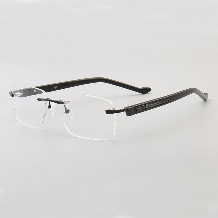 Muzz Men's Rimless Square Acetate Titanium Eyeglasses 108 Rimless Muzz Black