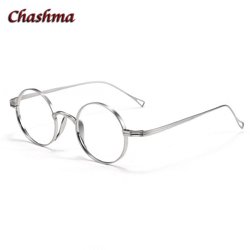 Chashma Ochki Unisex Full Rim Round Titanium Eyeglasses 10518 Full Rim Chashma Ochki Silver  