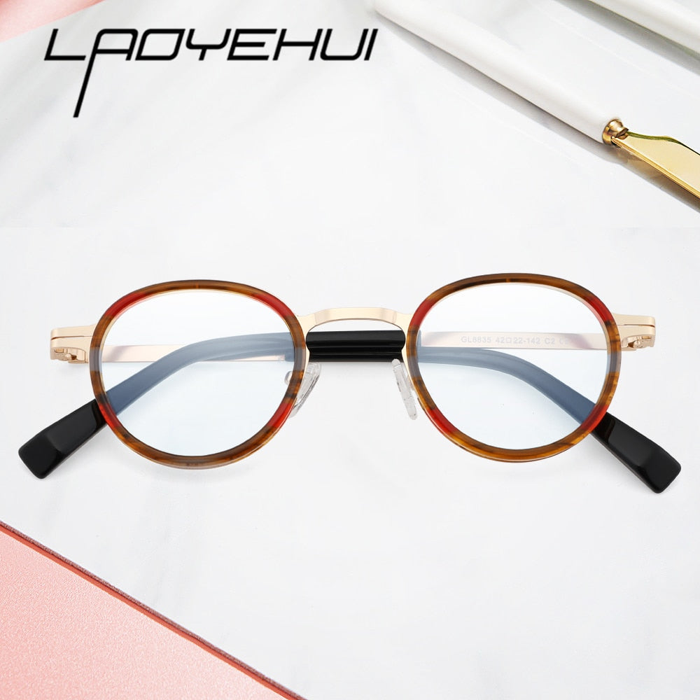 Laoyehui Unisex Full Rim Round Acetate Alloy Reading Glasses Anti-Blue Light Glg8835 Reading Glasses Laoyehui