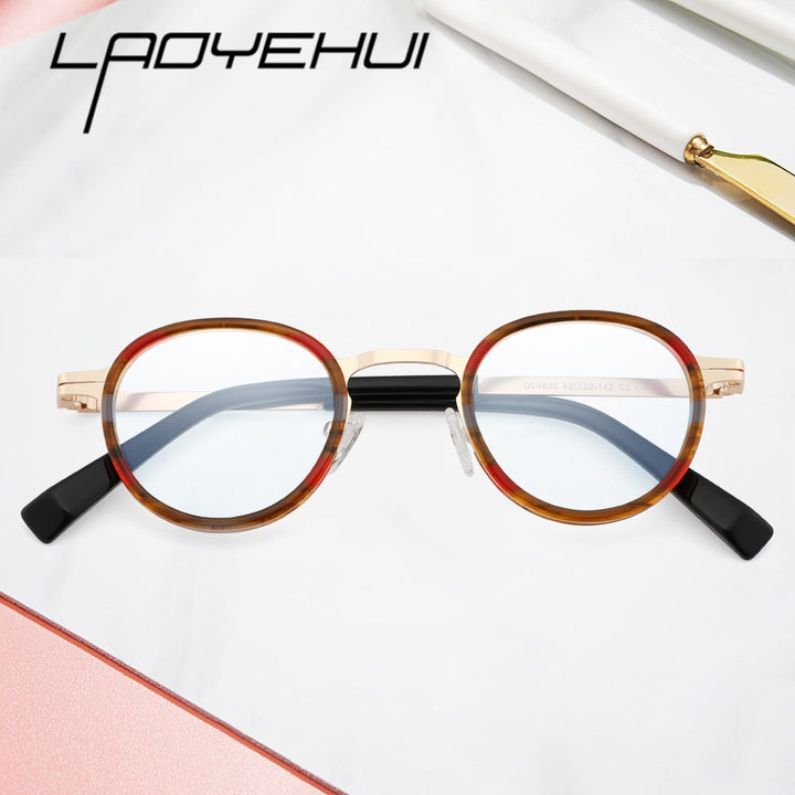 Laoyehui Unisex Full Rim Round Acetate Alloy Reading Glasses Anti-Blue Light Glg8835 Reading Glasses Laoyehui