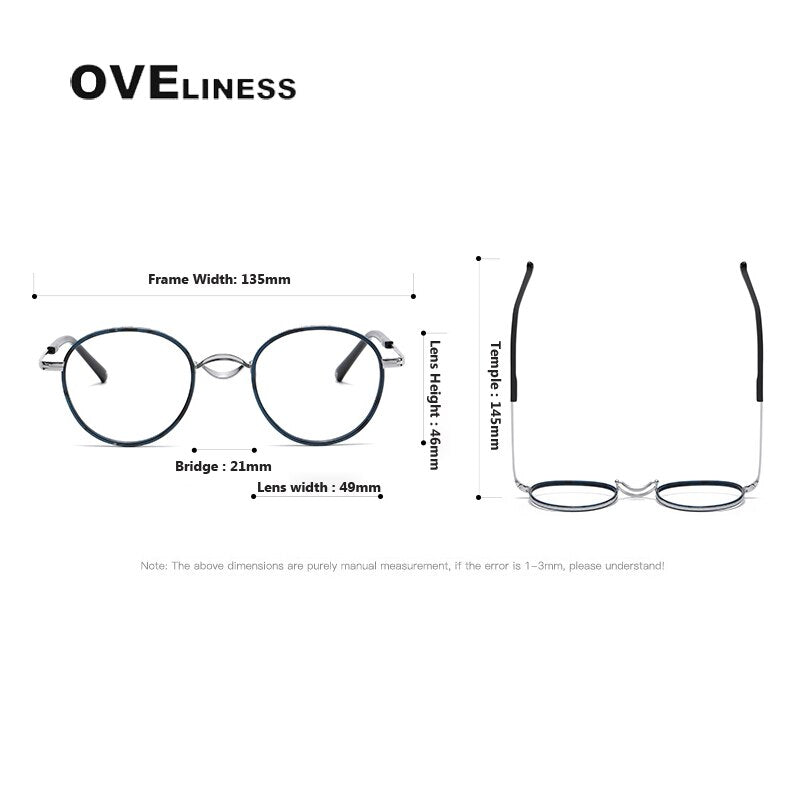 Oveliness Unisex Full Rim Round Acetate Titanium Eyeglasses 1825 Full Rim Oveliness   