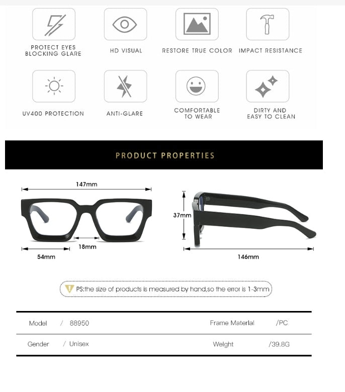 CCspace Unisex Full Rim Square Acetate Eyeglasses 55302 Full Rim CCspace