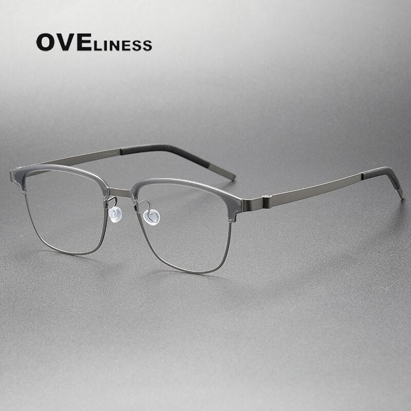 Oveliness Unisex Full Rim Square Screwless Acetate Titanium Eyeglasses 9835 Full Rim Oveliness grey gun