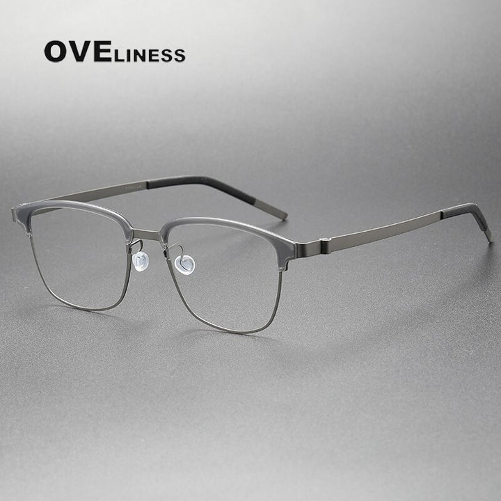Oveliness Unisex Full Rim Square Screwless Acetate Titanium Eyeglasses 9835 Full Rim Oveliness grey gun