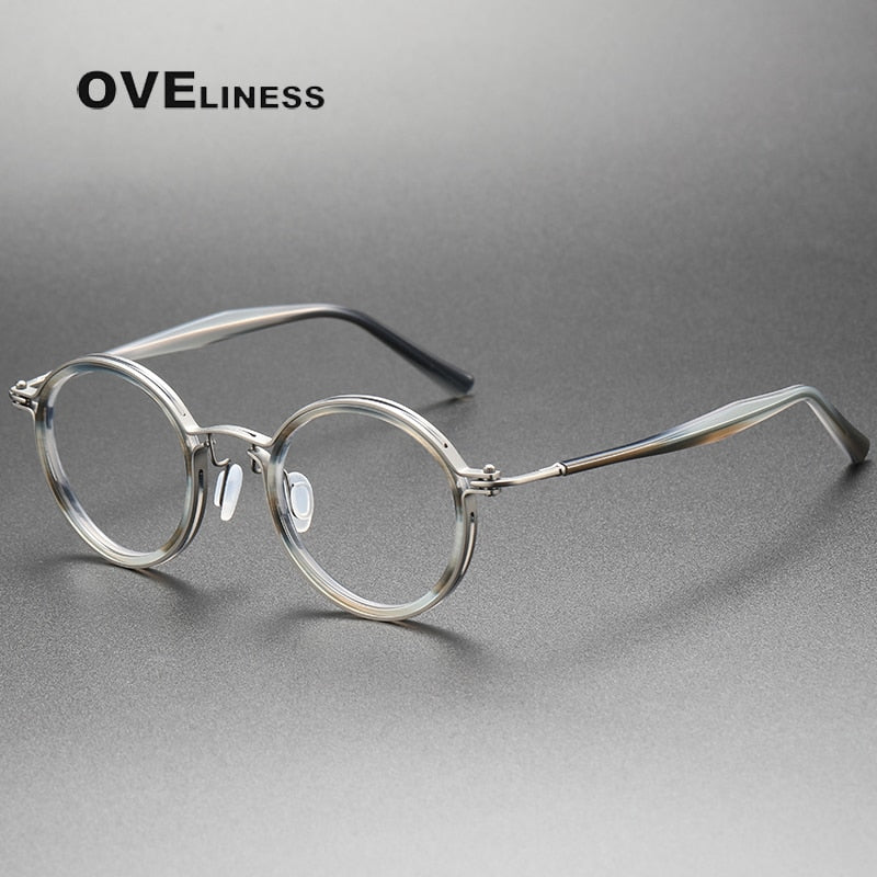 Oveliness Unisex Full Rim Round Acetate Titanium Eyeglasses 5862 Full Rim Oveliness grey tortoise gun