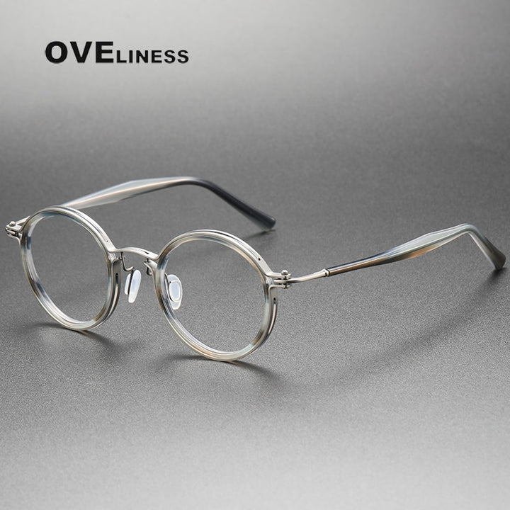 Oveliness Unisex Full Rim Round Acetate Titanium Eyeglasses 5862 Full Rim Oveliness grey tortoise gun
