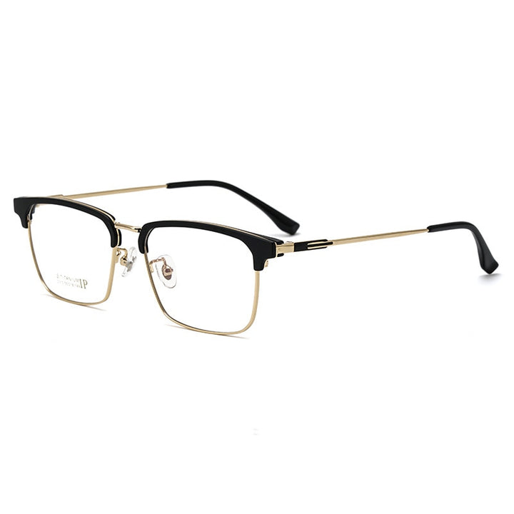 Yimaruili Men's Full Rim Square Acetate Titanium Eyeglasses 2310yj Full Rim Yimaruili Eyeglasses Black Gold
