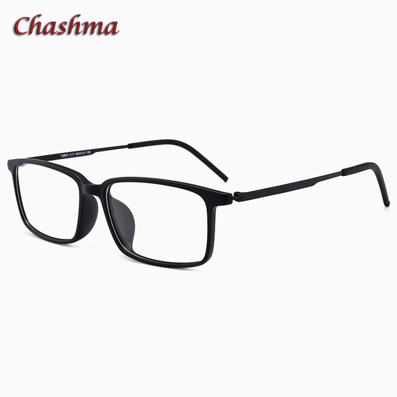 Chashma Ochki Unisex Full Rim Square Ultem Tr 90 Stainless Steel Eyeglasses 2601 Full Rim Chashma Ochki Black  