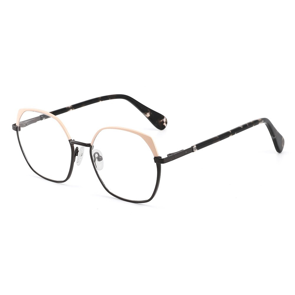 Laoyehui Women's Full Rim Polygon Cat Eye Alloy Reading Glasses Anti-Blue Light Gl9210 Reading Glasses Laoyehui 0 White Khaki Black