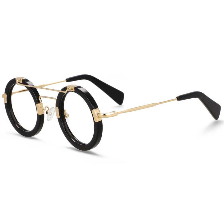 CCspace Unisex Full Rim Round Double Bridge Acetate Alloy Eyeglasses 55096 Full Rim CCspace Black China