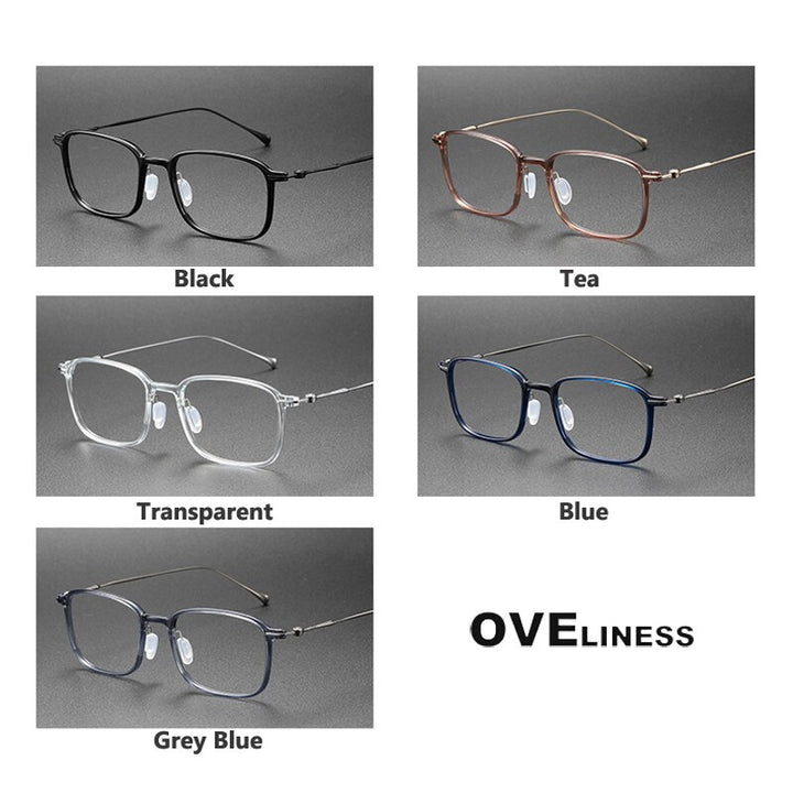 Oveliness Unisex Full Rim Square Acetate Titanium Eyeglasses 8644 Full Rim Oveliness