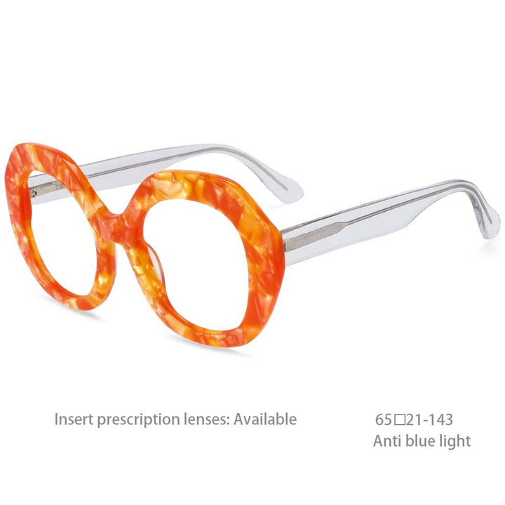 CCspace Women's Full Rim Oversized Round Acetate Frame Eyeglasses 54069 Full Rim CCspace Orange China