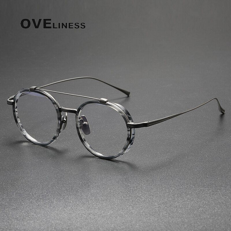 Oveliness Unisex Full Rim Square Double Bridge Acetate Titanium Eyeglasses Kj32 Full Rim Oveliness tortoise gun