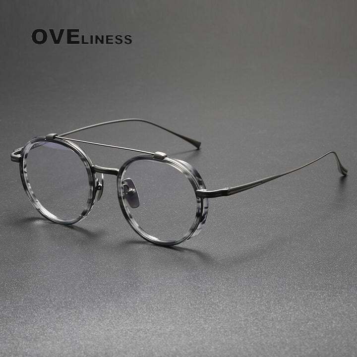 Oveliness Unisex Full Rim Square Double Bridge Acetate Titanium Eyeglasses Kj32 Full Rim Oveliness tortoise gun