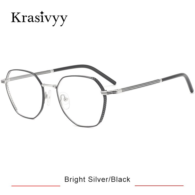 Krasivyy Women's Full Rim Polygon Titanium Eyeglasses Kr16024 Full Rim Krasivyy Bright Silver Black CN