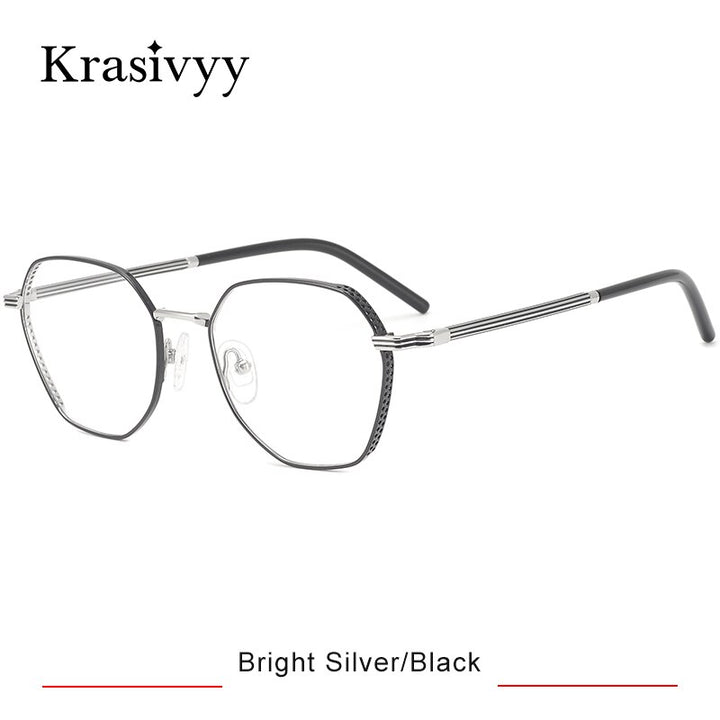 Krasivyy Women's Full Rim Polygon Titanium Eyeglasses Kr16024 Full Rim Krasivyy Bright Silver Black CN