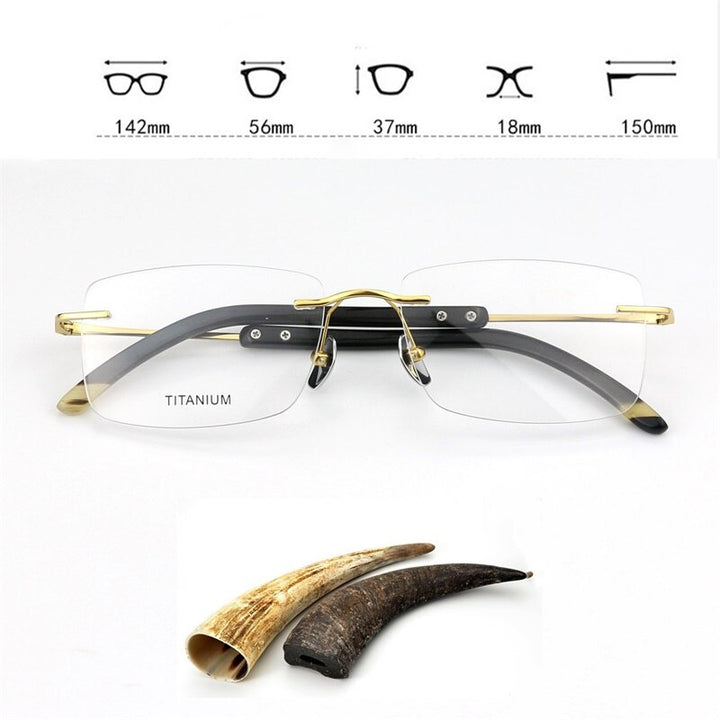 Hdcrafter Men's Rimless Square Titanium Horn Temple Eyeglasses Hs921 Rimless Hdcrafter Eyeglasses