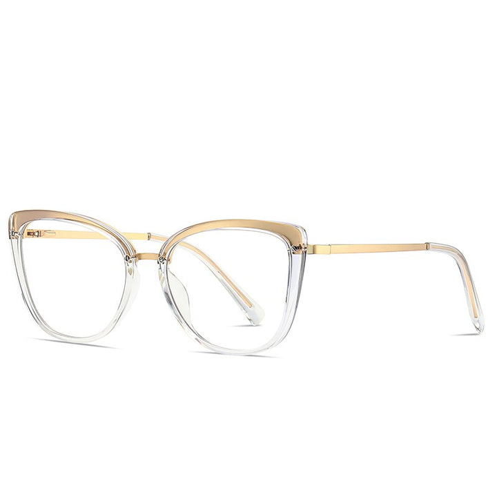 Gmei Women's Full Rim TR 90 Metal Cat Eye Frame Eyeglasses 2076 Full Rim Gmei Optical C2 Transparent