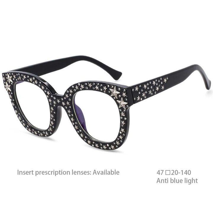 CCspace Women's Full Rim Cat Eye Square Acetate Frame Sunglasses 45261 Sunglasses CCspace Sunglasses black-clear
