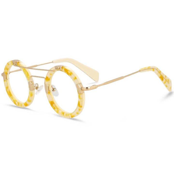 CCspace Unisex Full Rim Round Double Bridge Acetate Alloy Eyeglasses 55096 Full Rim CCspace YellowLeopard China