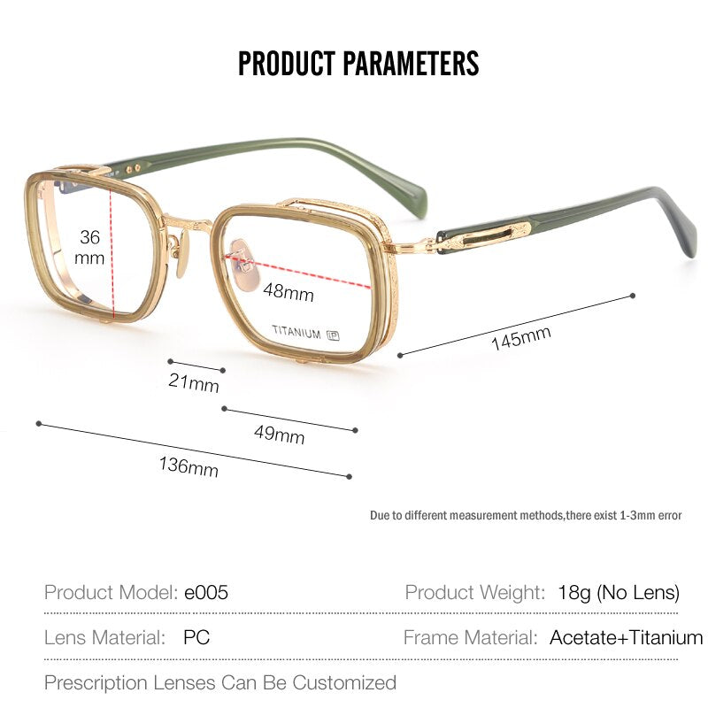 Muzz Unisex Full Rim Square Acetate Titanium Eyeglasses E005 Full Rim Muzz
