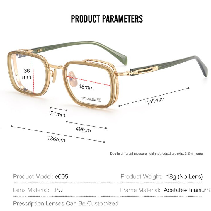 Muzz Unisex Full Rim Square Acetate Titanium Eyeglasses E005 Full Rim Muzz