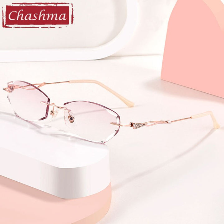 Chashma Women's  Rimless Rectangle Titanium Frame Diamond Trimmed Eyeglasses 5847 Rimless Chashma