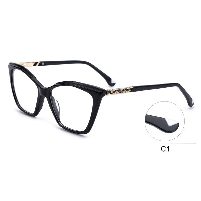 CCspace Women's Full Rim Square Cat Eye Acetate Eyeglasses 55277 Full Rim CCspace Black China