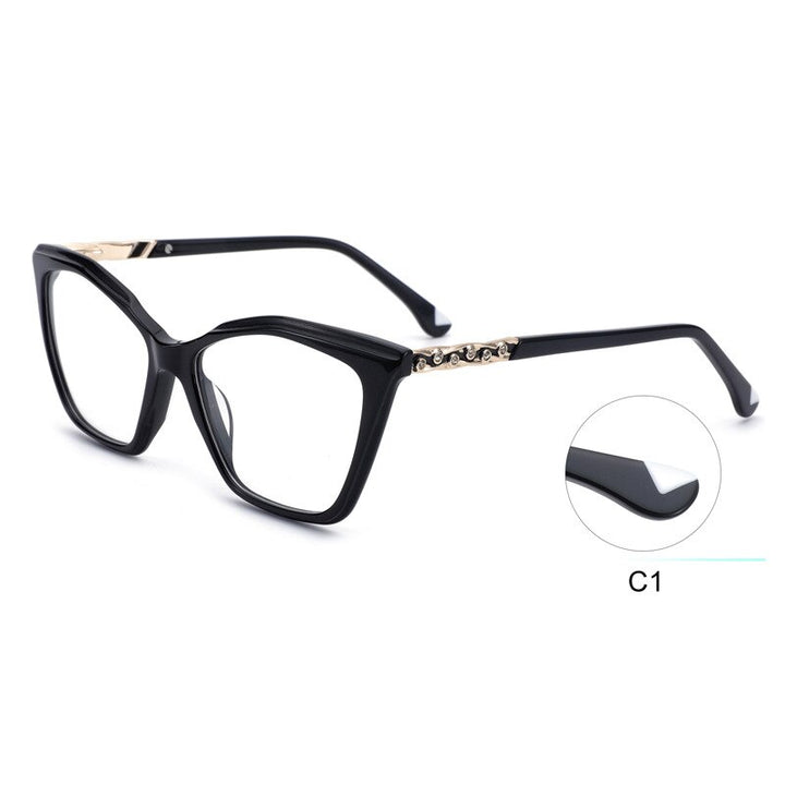 CCspace Women's Full Rim Square Cat Eye Acetate Eyeglasses 55277 Full Rim CCspace Black China