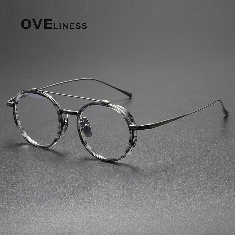 Oveliness Unisex Full Rim Square Double Bridge Acetate Titanium Eyeglasses Kj32 Full Rim Oveliness