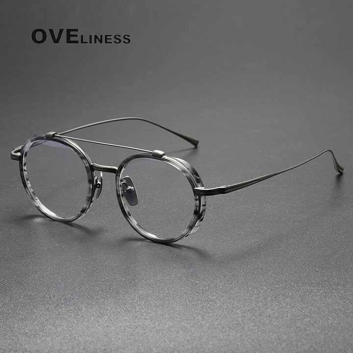 Oveliness Unisex Full Rim Square Double Bridge Acetate Titanium Eyeglasses Kj32 Full Rim Oveliness