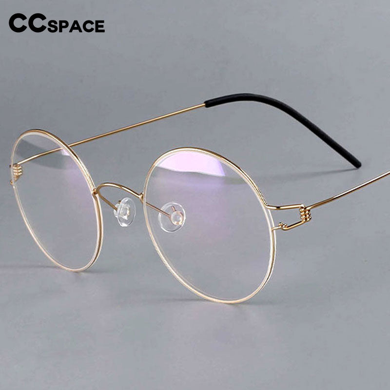 CCspace Unisex Full Rim Round Titanium Alloy Screwless Eyeglasses 54710 Full Rim CCspace