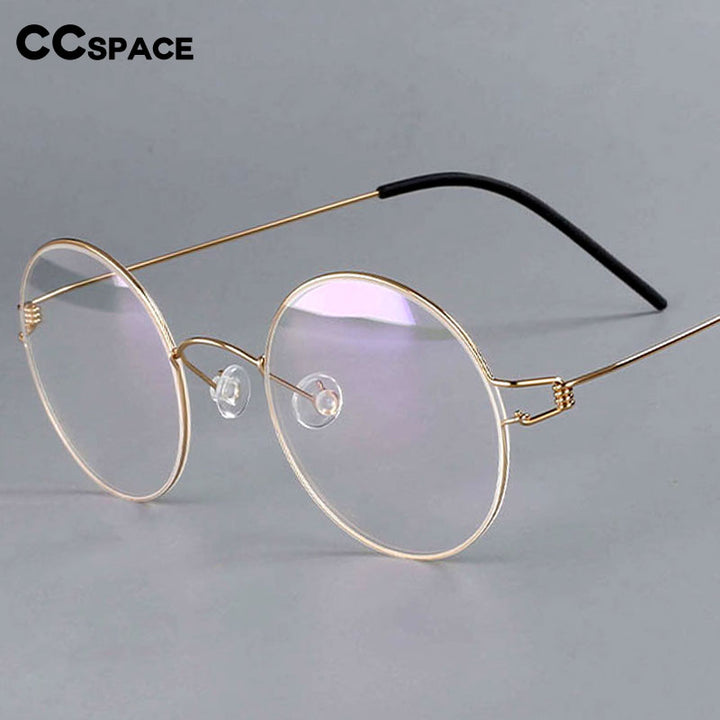 CCspace Unisex Full Rim Round Titanium Alloy Screwless Eyeglasses 54710 Full Rim CCspace