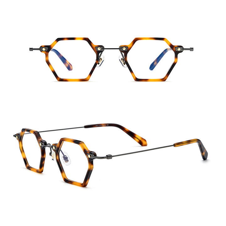 Gatenac Unisex Full Rim Polygonal Square Titanium Acetate Frame Eyeglasses Gxyj754 Full Rim Gatenac