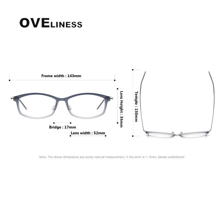 Oveliness Unisex Full Rim Square Screwless Acetate Titanium Eyeglasses 6512 Full Rim Oveliness