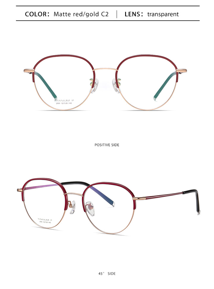Reven Jate Unisex Full Rim Round Acetate Titanium Frame Eyeglasses YJ2039 Full Rim Reven Jate