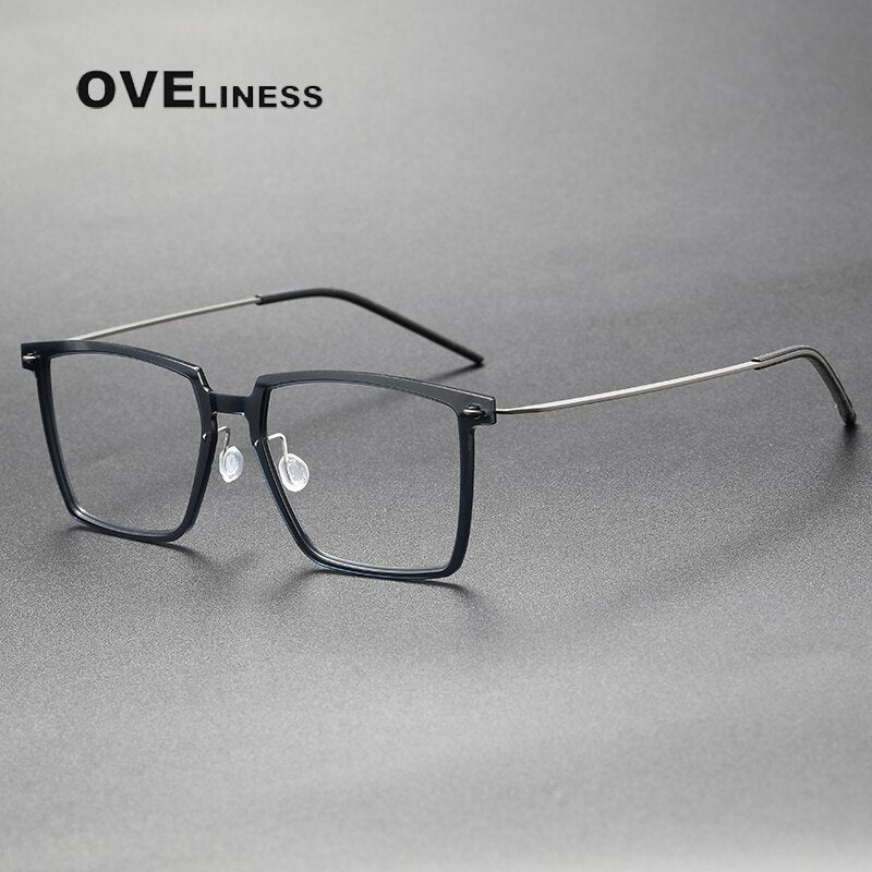 Oveliness Unisex Full Rim Square Acetate Titanium Eyeglasses Full Rim Oveliness dark grey