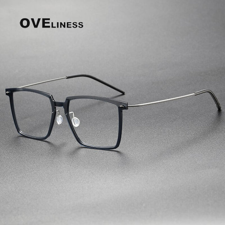 Oveliness Unisex Full Rim Square Acetate Titanium Eyeglasses Full Rim Oveliness dark grey