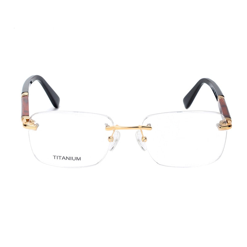 Hdcrafter Men's Rimless Square Rose Wood Temple Titanium Eyeglasses Ls01 Rimless Hdcrafter Eyeglasses