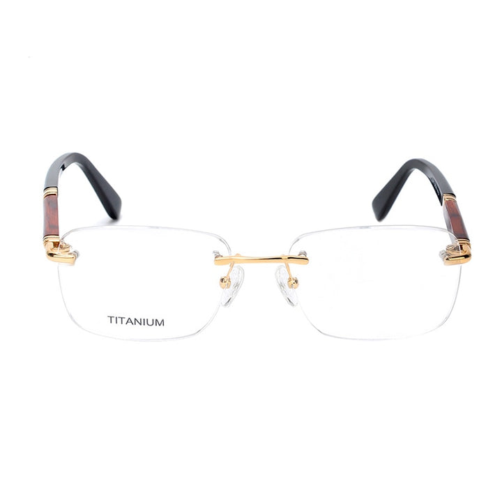 Hdcrafter Men's Rimless Square Rose Wood Temple Titanium Eyeglasses Ls01 Rimless Hdcrafter Eyeglasses