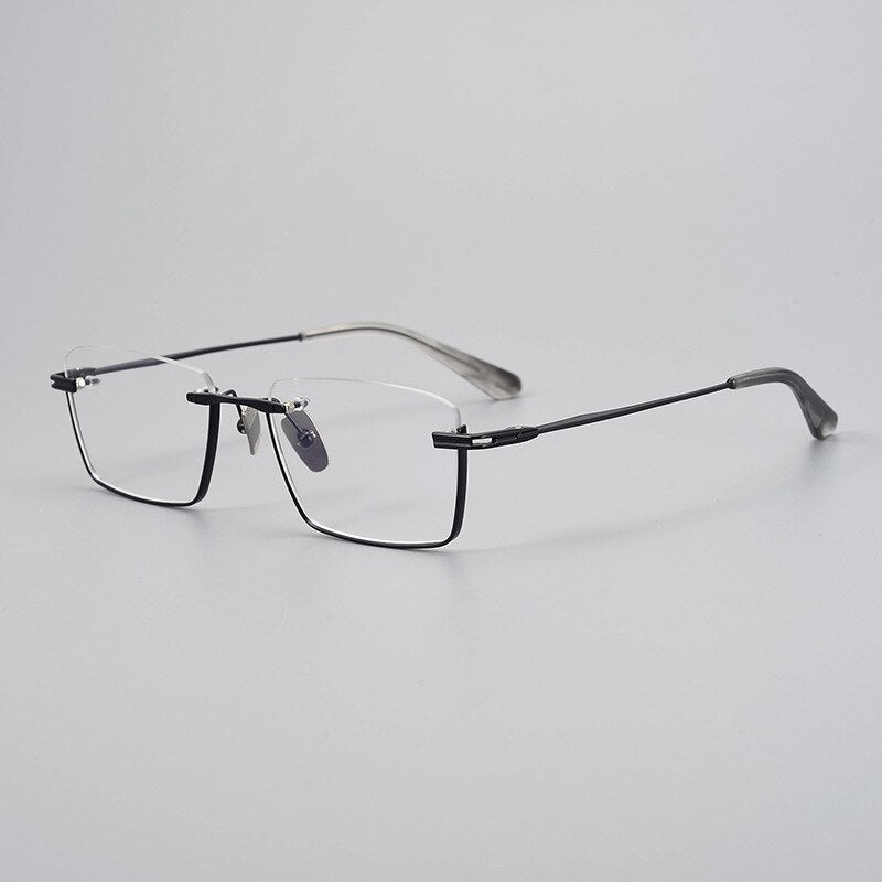 CCspace Unisex Semi Rim Square Handcrafted Titanium Eyeglasses 55634 Full Rim CCspace China Black