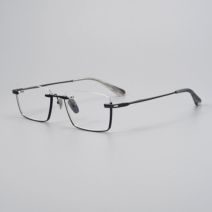 CCspace Unisex Semi Rim Square Handcrafted Titanium Eyeglasses 55634 Full Rim CCspace China Black